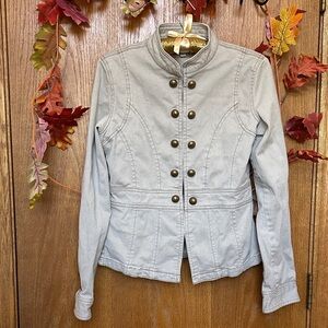 Tulle Beige Military Style Jacket with Bronze Buttons